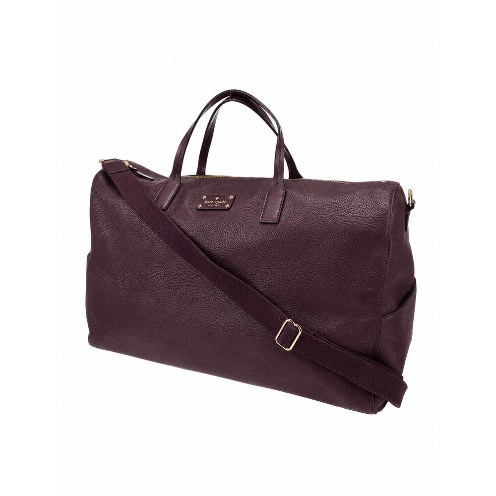Kate Spade Filipa Mahogany Pebbled Leather Weekender Duffel Travel Bag